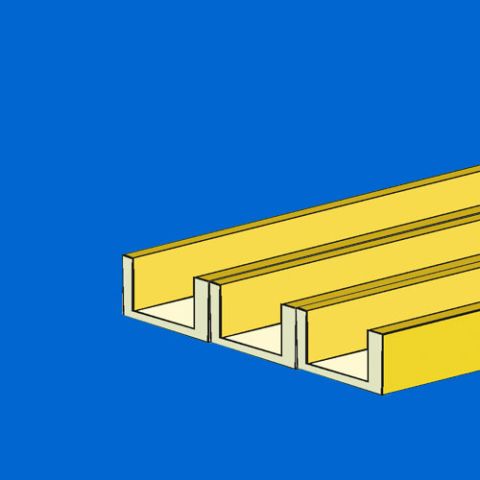 U-Profile in Gelb für Bauanwendungen auf blauem Hintergrund, ideal für konstruktive Zwecke.