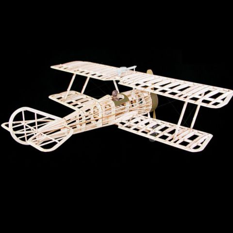 Alternativtext: Holzmodell eines Guillows Gummimotorflugzeugs mit filigraner Struktur und klassischem Design, ideal für den Modellbau.